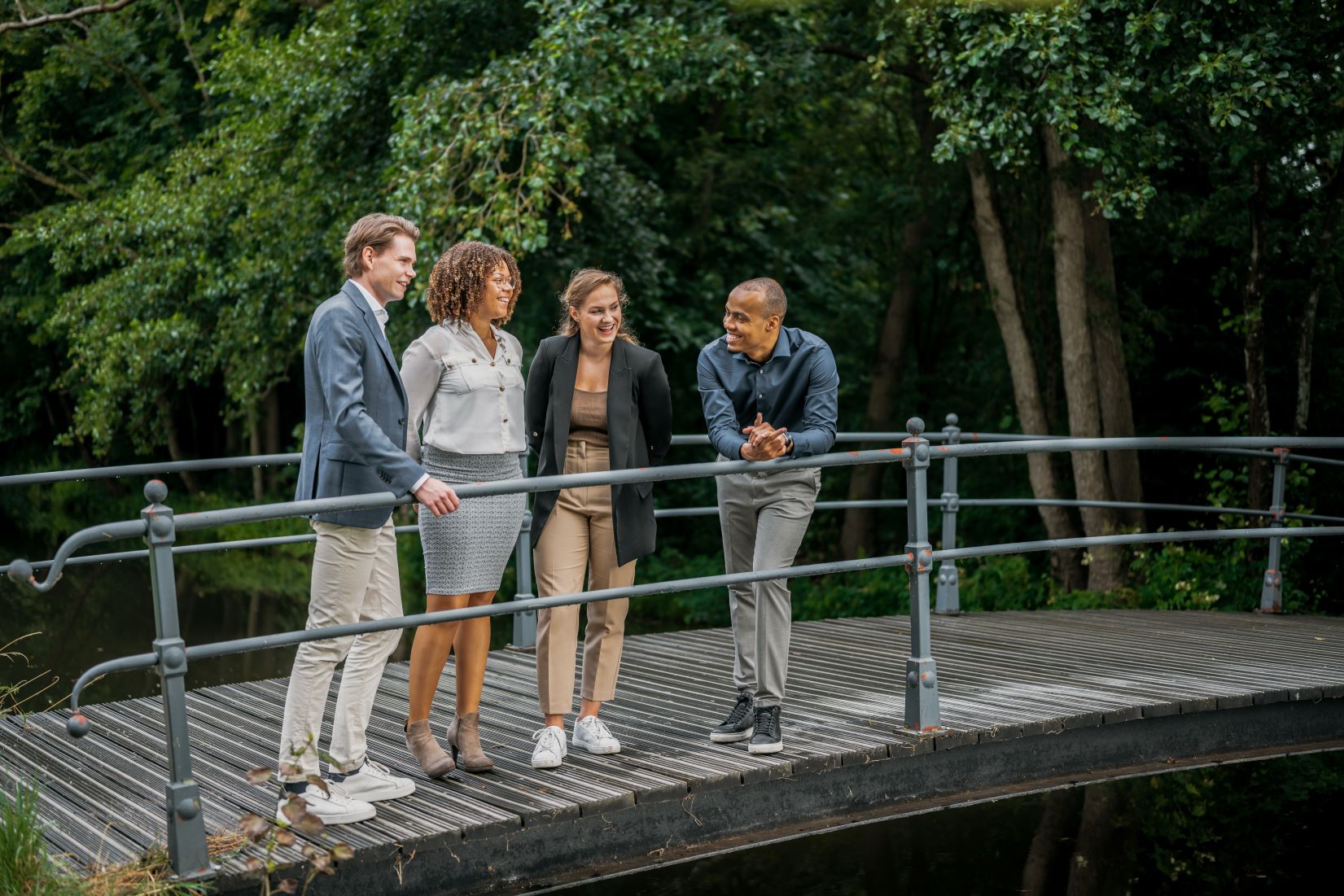 students on a bridge